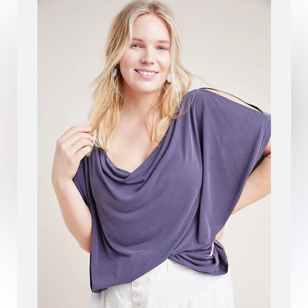 Anthropologie Purple Cold Shoulder Blouse size Small